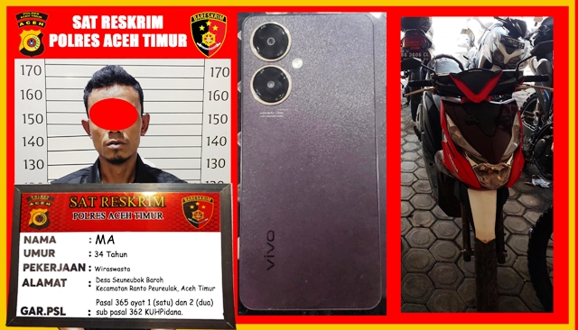 Satreskrim Polres Aceh Timur Berhasil Menangkap MA (34) Pelaku Curas, 6 Kali Beraksi Incar Pengendara Sepeda Motor