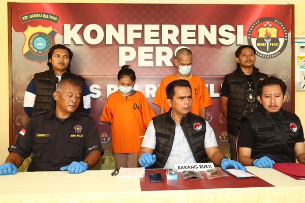 Polres Belitung Gelar Konferensi Pers Terkait Penyalahgunaan Narkoba Jenis Sabu-sabu Libatkan Sejoli