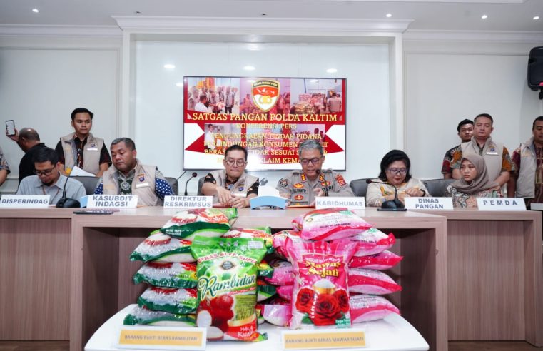 Gelar Konferensi Pers, Polda Kaltim Sampaikan Pengungkapan Kasus Temuan Beras Premium Oplosan Dilakukan H. MA