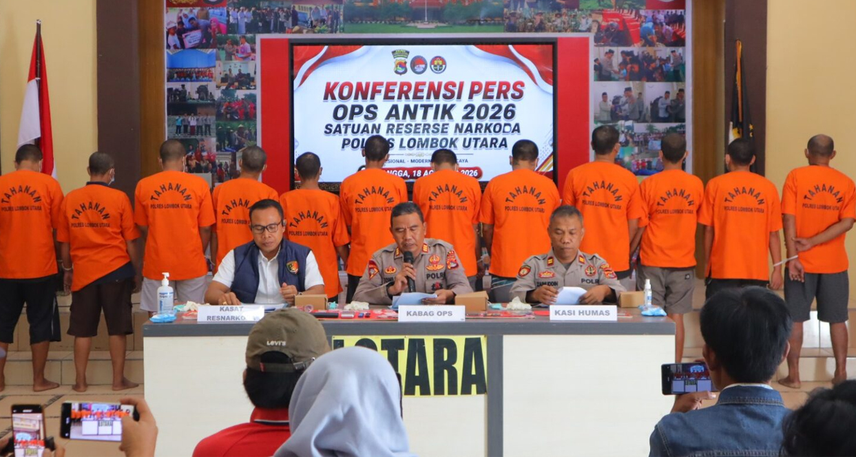 14 Tersangka Diamankan, Operasi Antik Rinjani 2026 di Lombok Utara Ungkap 12 Kasus Narkotika